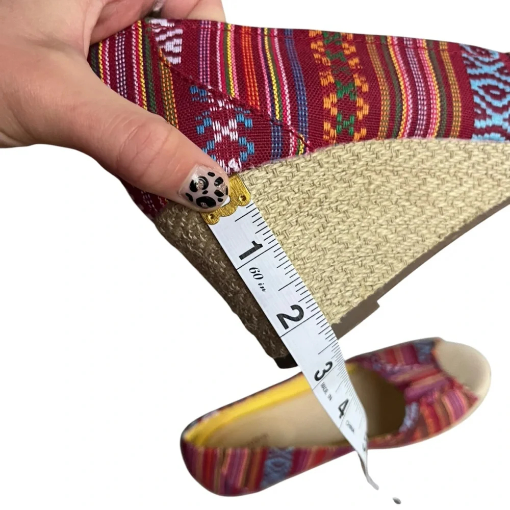 Sonoma Life Style Womens 8.5 M Jenne Red Stripe Aztec Peep Toe Espadrille Wedges